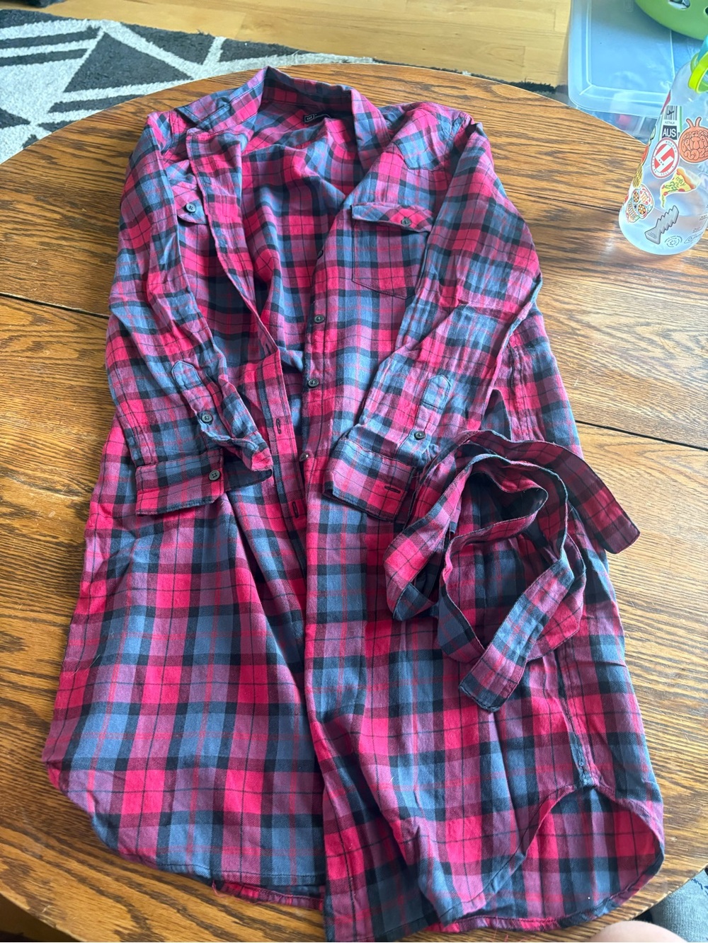 GAP Red and Black Plaid Button-Up Dress with Tie Belt